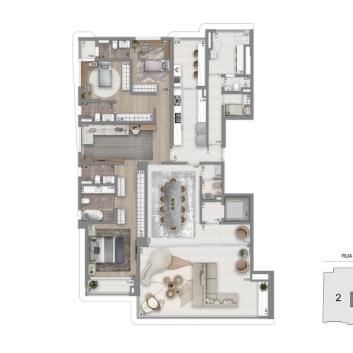 Planta Opção 259 m² - 3 suítes + sala íntima ampliada