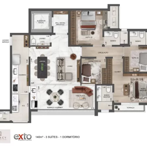 Planta-de-140m²-com-3-Suites-1-Dormitorio-Breve-Lancamento-Legacy-Guedala-Exto-Rua-Carlos-Lima-Morel