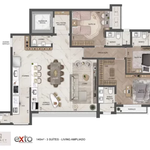 Planta-de-140m²-com-3-Suites-Living-Ampliado-Breve-Lancamento-Legacy-Guedala-Exto-Rua-Carlos-Lima-Morel